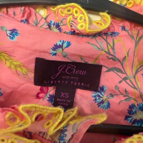 J Crew Liberty Fabric Flower Shirt Poplin Ruffle size XS - Picture 6 of 7